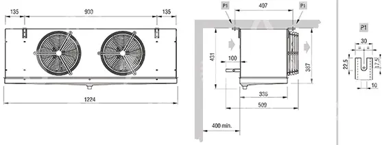 výparník ECO - Luvata GCE252E8ED, 2.45 kW (dT 8 st., R404) s odtáváním